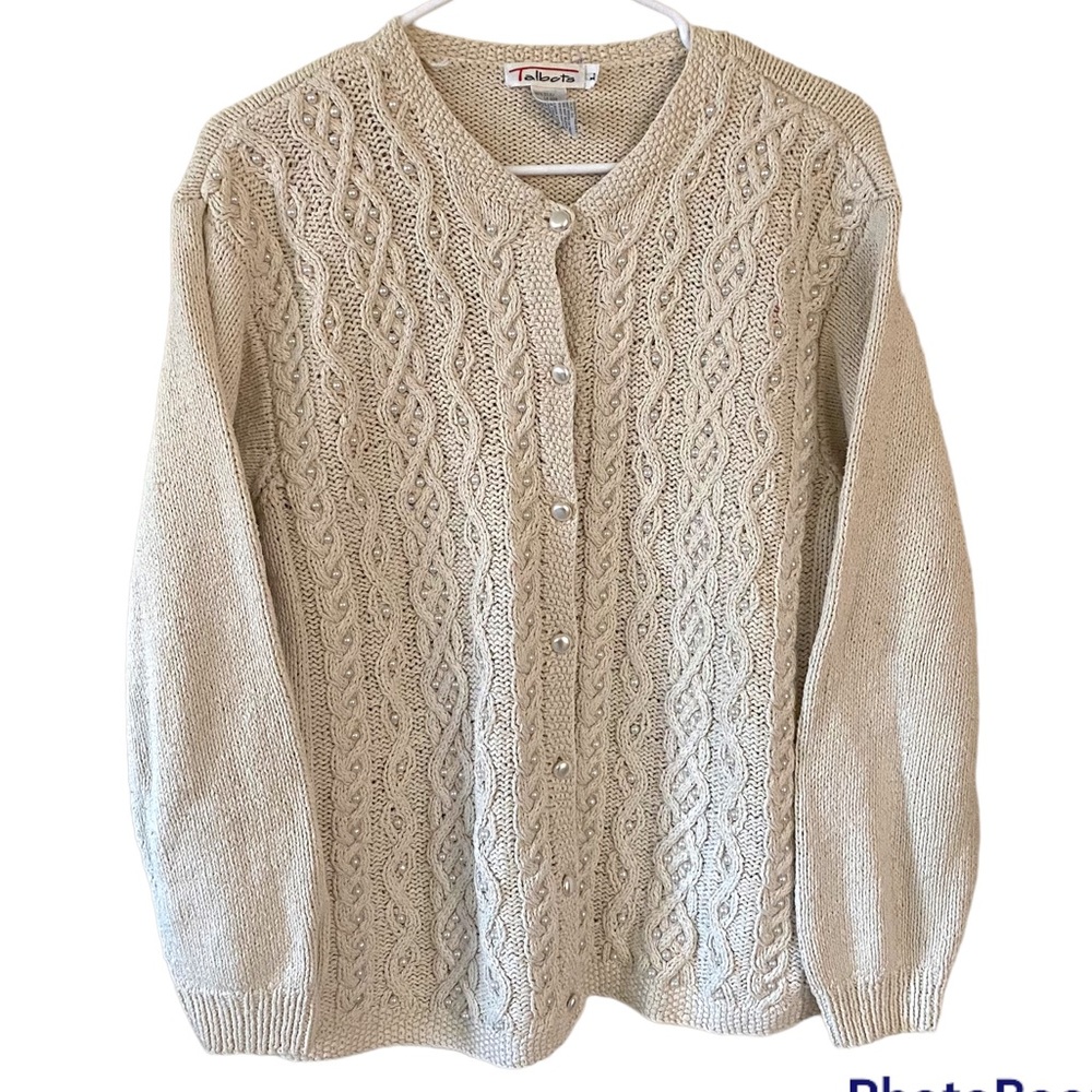 Talbots Cream Cable Knit Cardigan